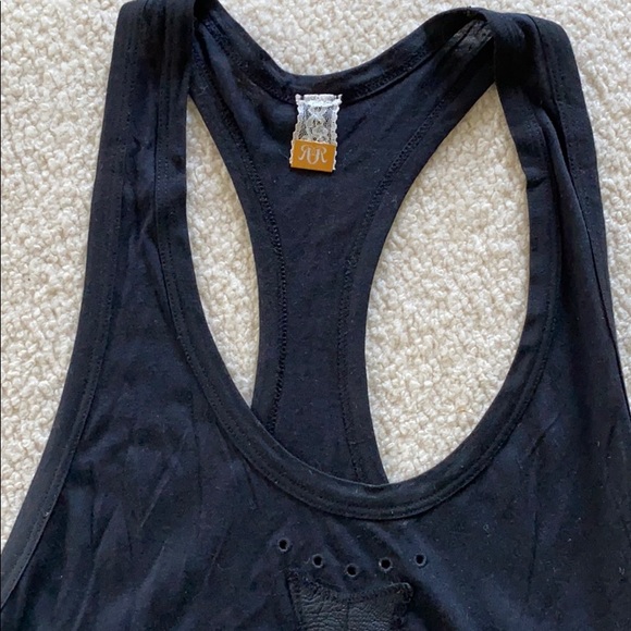 Pima Cotton Racer Back Leather and Lace Cross tank top- FESTIVAL - Picture 2 of 5